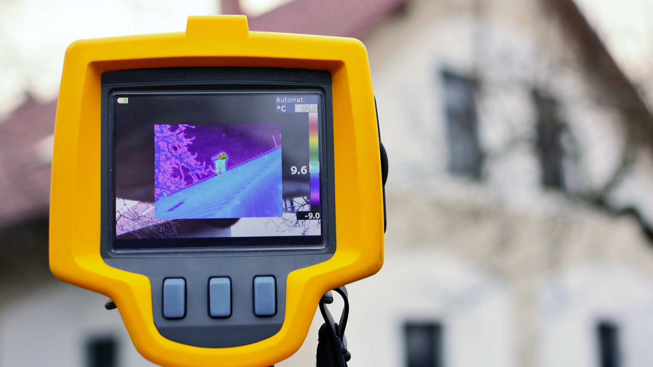 Thermal imaging scan used in a building surveying report to detect heat loss and damp issues.